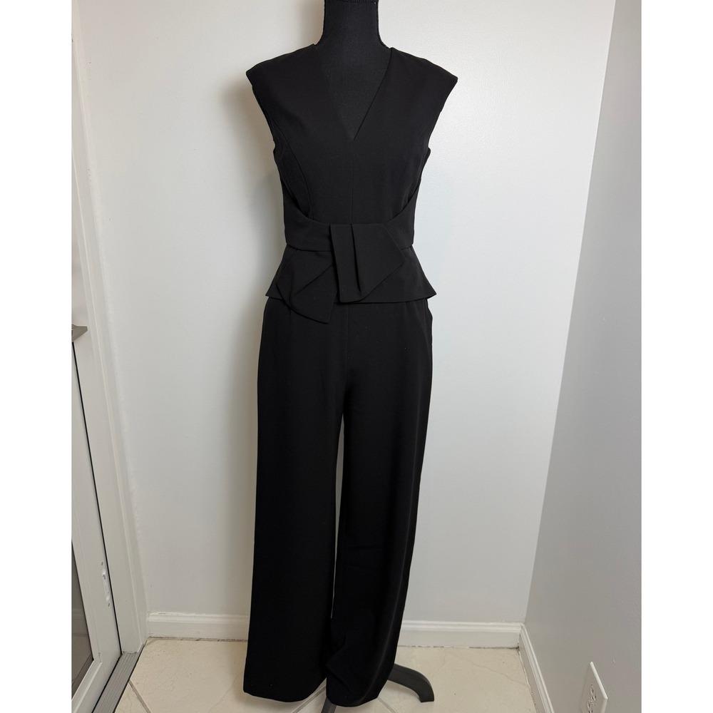 Vince Camuto Tailored Black Wide Leg Jumpsuit Elegant Sleeveless V-Neck Size 2